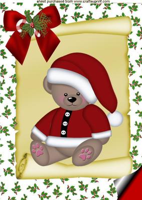 Cute Little Santa Teddy on a Scroll A4