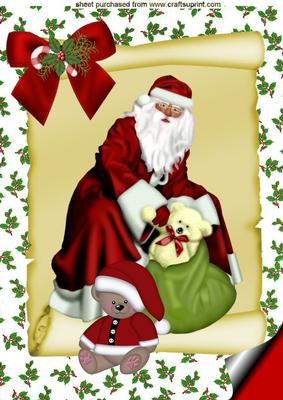 Santa with Toys on a Scroll with Teddy A4