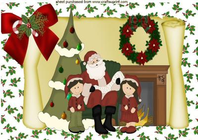 Santa with the Children, on a Scroll A4