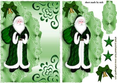 Lovely Santa in Green, on a Scalloped Envelope