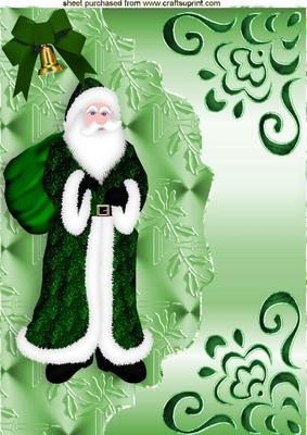 Lovely Santa in Green , on a Scalloped Envelope A4