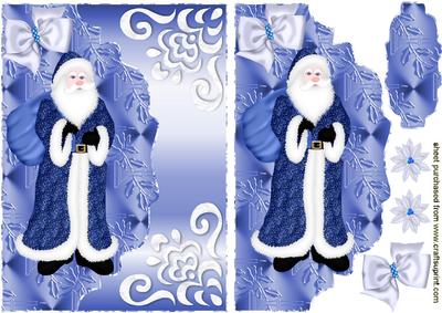 Lovely Santa in Blue, on a Scalloped Envelope