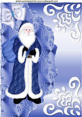 Lovely Santa in Blue, on Scalloped Envelope A4