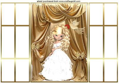 Sweet Little Lady with Gold Drapes, French Doors