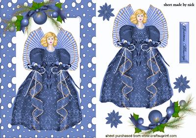 Angel with Baubles in Blue Snow Frame