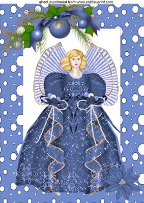 Angel with Baubles in Blue Snow Frame A4
