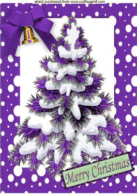 Christmas Tree in Purple Snow Frame A4