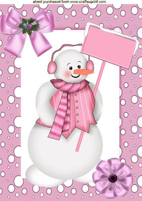 Cute Snowman in Pink Snow Frame A4