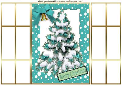 Christmas Tree in Turquiose Snow Frame, French Gatefold