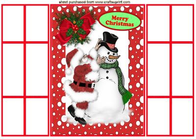 Santa with Snowman, in Snow Frame French Gatefold