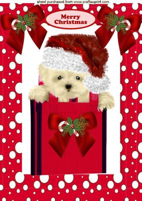 Little Westie with Santa Hat on A4