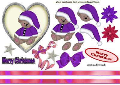 Little Bear in Purple Santa Hat