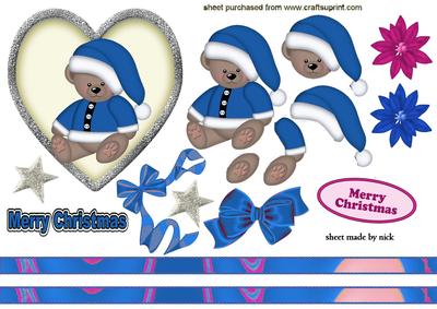 Little Bear in Blue Santa Hat