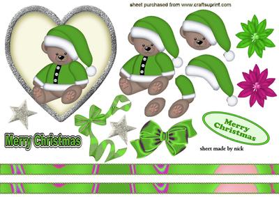 Little Bear in Green Santa Hat