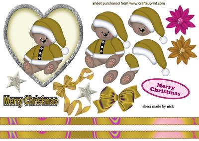Little Bear in Gold Santa Hat