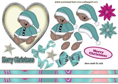 Little Bear with Turquiose Santa Hat