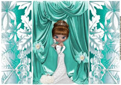 Lady with Turq Drapes, Floral Door Gatefold