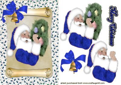 Santa on a Scroll in Blue