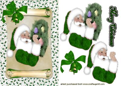 Santa on a Scroll in Dark Green