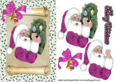 Santa on a Scroll in Pink