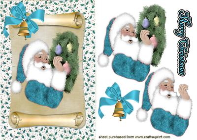 Santa on a Scroll in Turquiose
