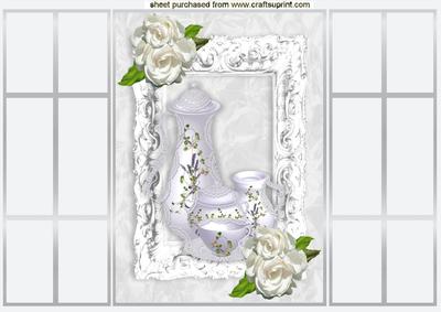 Teatime in Pretty Frame, with White Roses, French Gatefold