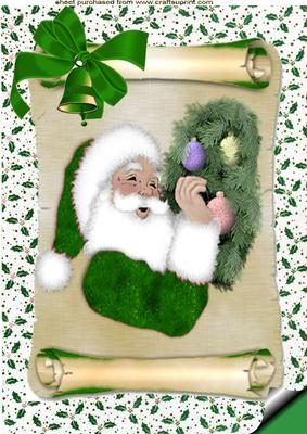 Santa on a Scroll in Dark Green A4