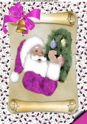 Santa on a Scroll in Pink A4