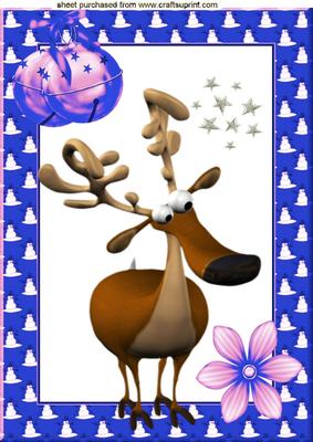 Reindeer in Blue Snowman Frame A4