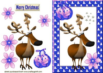 Reindeer in Blue Snowman Frame A5