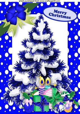 Christmas Tree with Presents in Blue Snow Frame A4