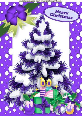 Christmas Tree with Presents in Purple Snow Frame A4