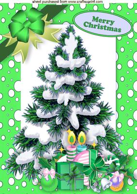 Christmas Tree with Presents in Green Snow Frame A4