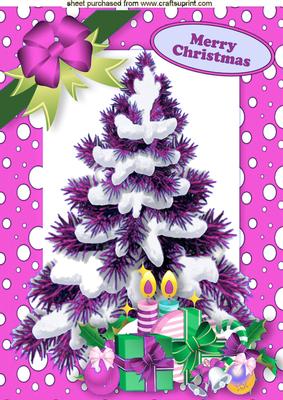 Christmas Tree with Presents in Pink Snow Frame A4
