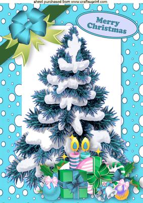Christmas Tree with Presents in Turq Snow Frame A4