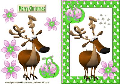 Reindeer in Green Snowman Frame