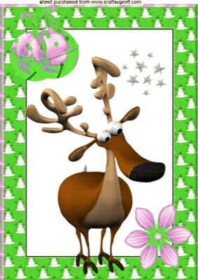 Reindeer in Green Snowman Frame A4