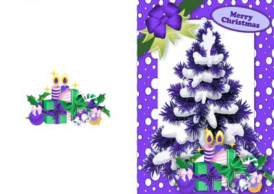 Christmas Tree in Purple Snow Frame A5 Card