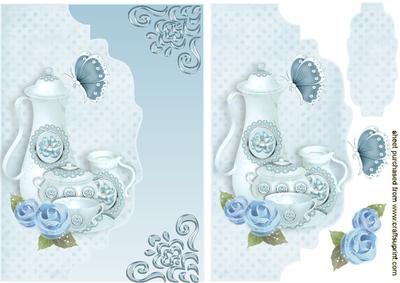 Ice Blue China Teaset, on a Scalloped Envelope