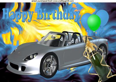 Silver Car with Champagne on Turq Abstract A4
