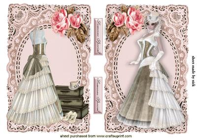 Vintage Lace Toppers with Lady and Gown