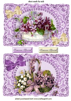 Lilac Flowers with Bows on Vintage Lace, Toppers