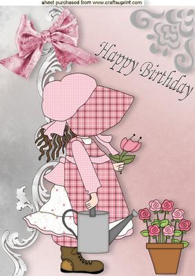 Little Bonnet Girl with Flowers A4