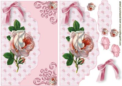 Pretty Pink Rose with Butterflies on Scalloped Envelope