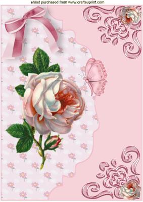 Pretty Pink Rose on Scalloped Envelope A4