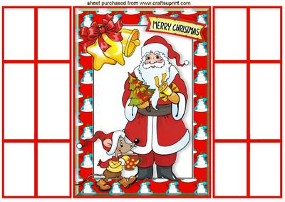 Cup of Tea Santa, in Red, French Gatefold