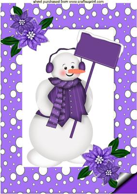 Snowman in Purple Snow Frame A4