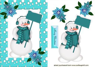 Snowman in Turquiose Snow Frame