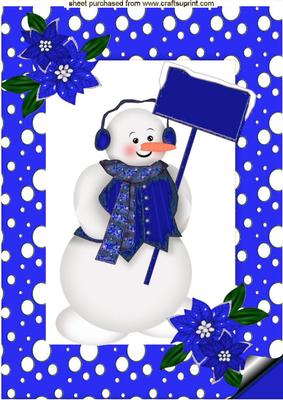 Snowman in Electric Blue Snow Frame A4