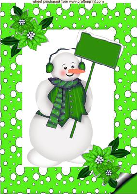 Snowman in Green Snow Frame A4